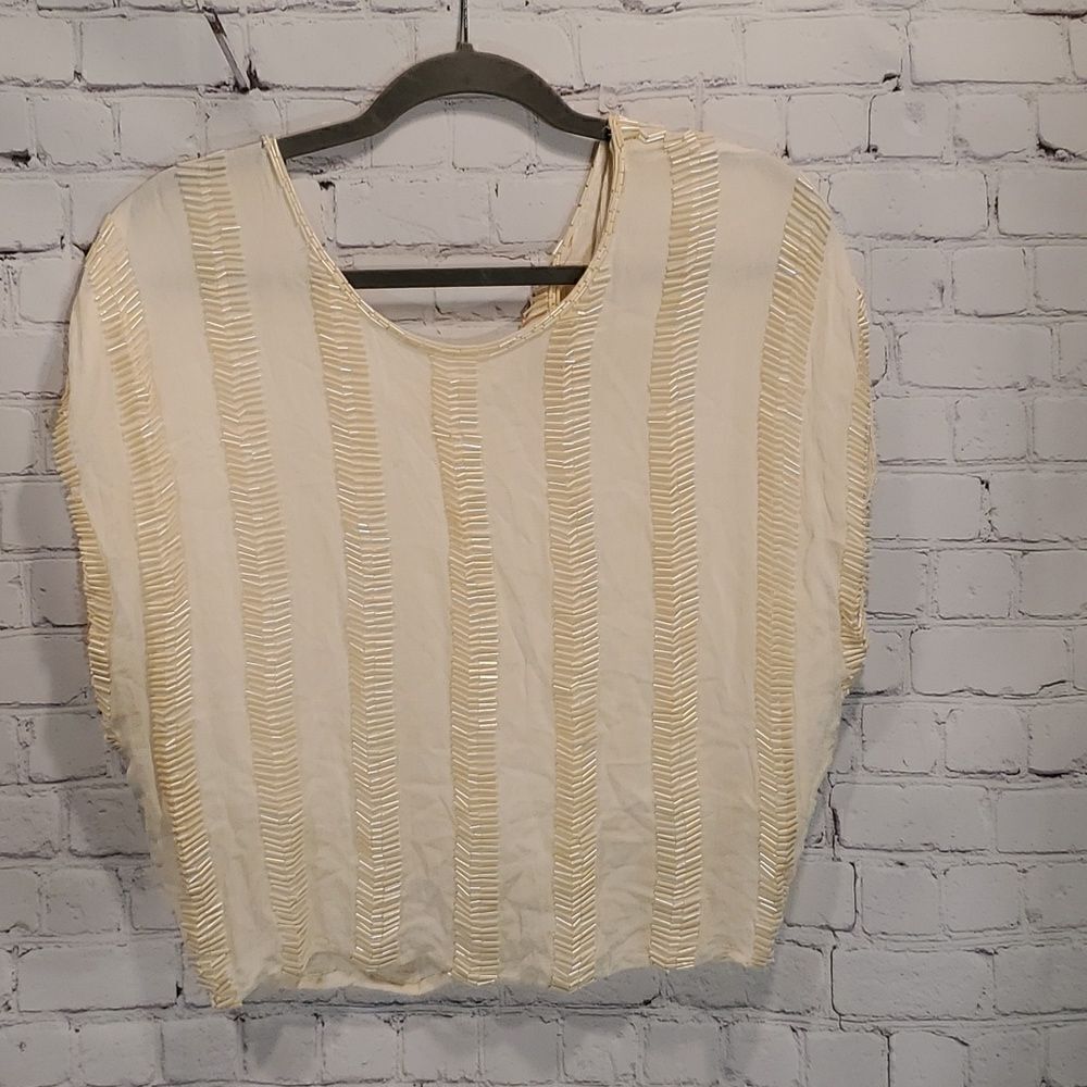Roberta Freymann ivory beaded short sleeve top